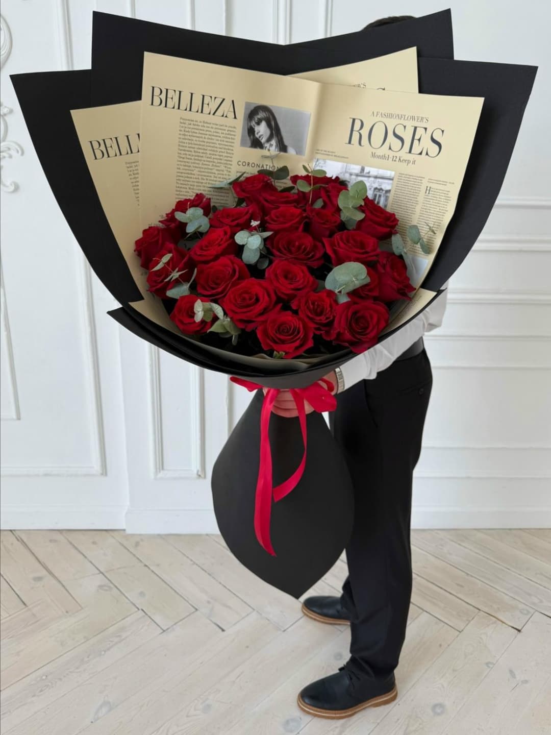 Букет из роз с эквалиптом XL